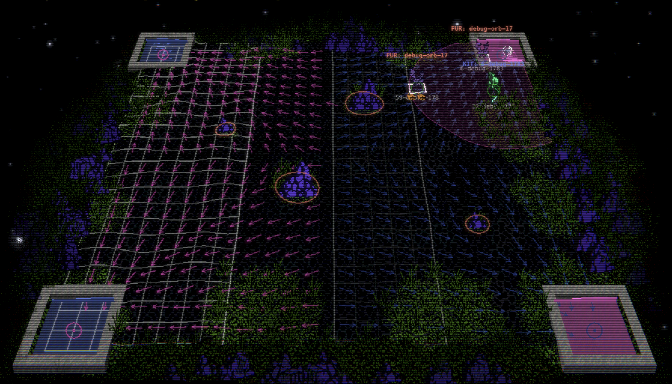 flow field pathfinding visualized on the board